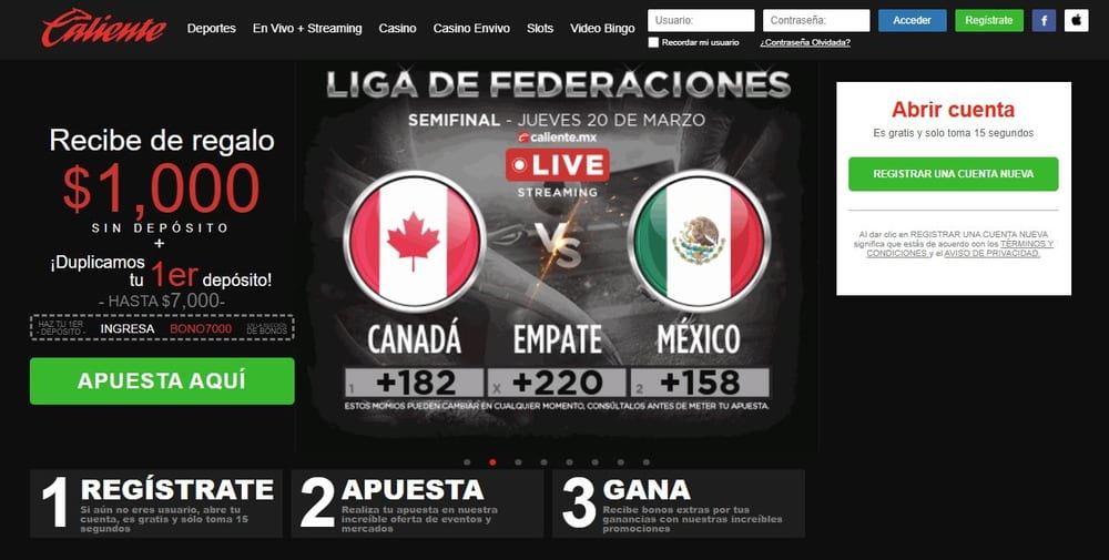 Página web de la casa de apuestas legales Caliente