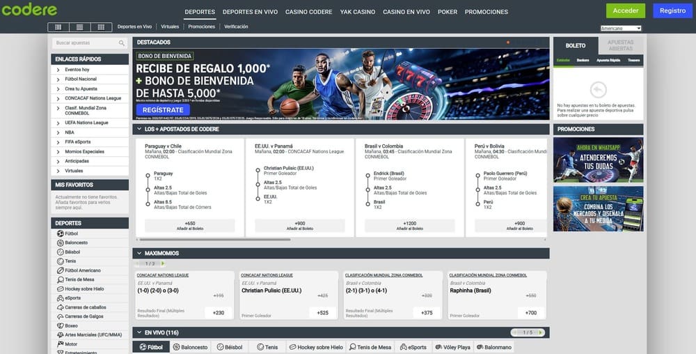 Sección de apuestas deportivas en Codere