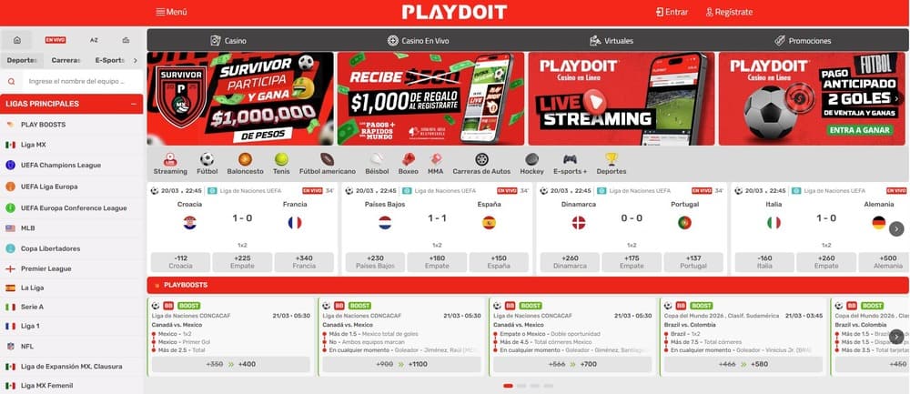 Página de inicio de la casa de apuestas Playdoit